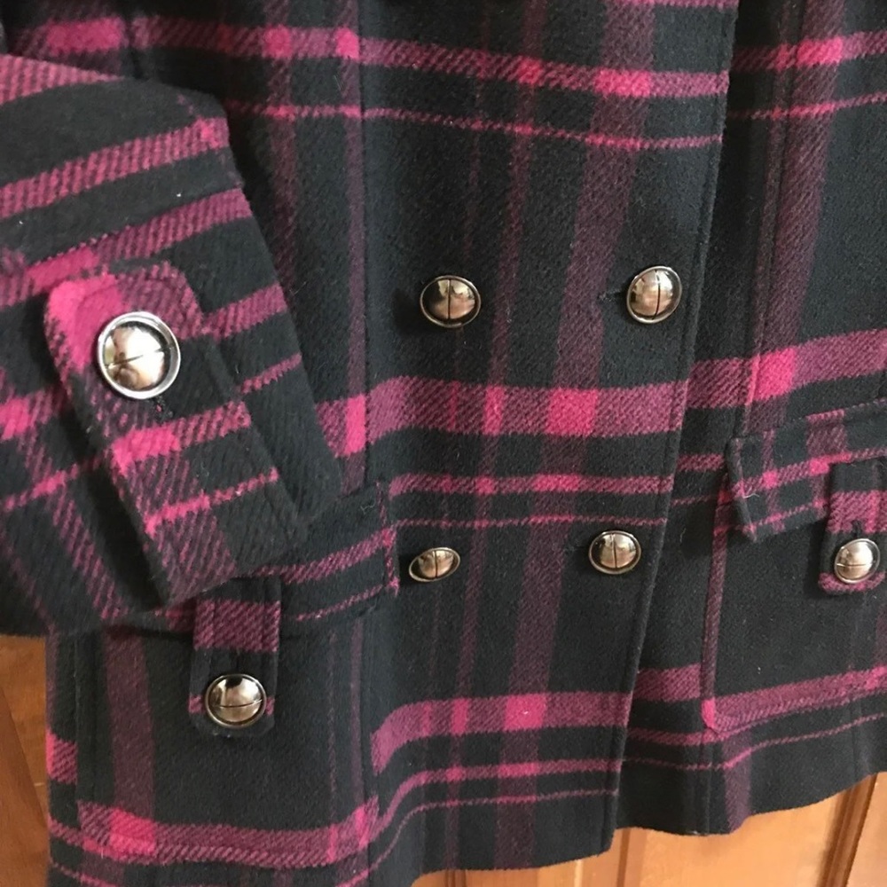 Ladies Wool Coat -Navy & Raspberry - image 3